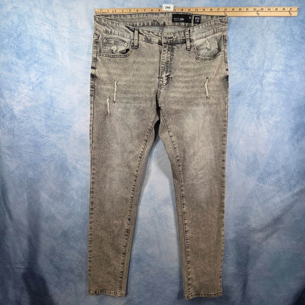 WXYZ Nomad Slim Fit Grey Acid Wash Distressed Jeans Mens W32 L32